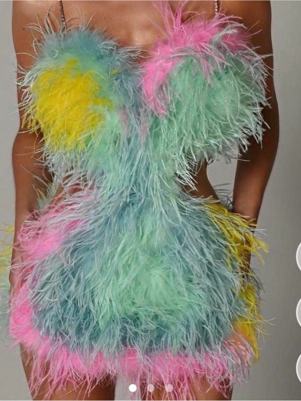 Feather-Trim Mini Dress in Pastel Multicolor